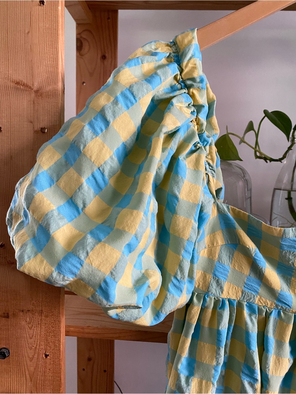 Zara Blue Yellow Gingham Plaid Seersucker Midi Maxi Dress XS - Picture 10 of 16